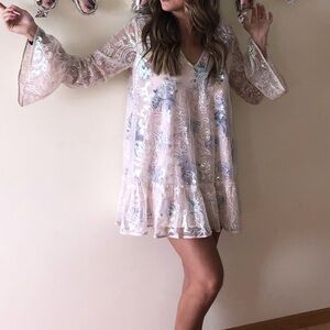 Free People Sequin Cream Dress with Bell Sleeves